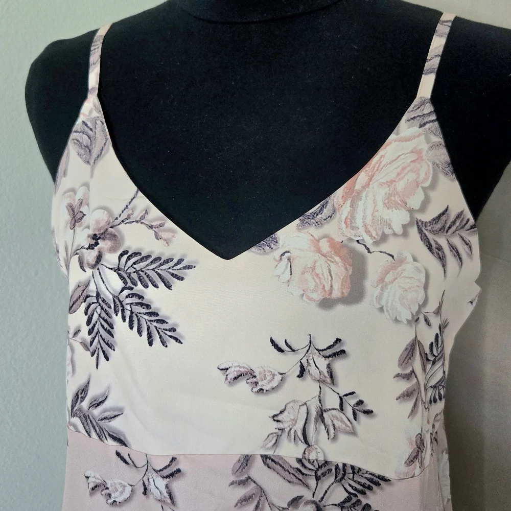 NWOT Floral 2 Piece Maxi Dress & Duster Set-Champagne/Coffee, Sleeveless Vneck - Picture 6 of 13
